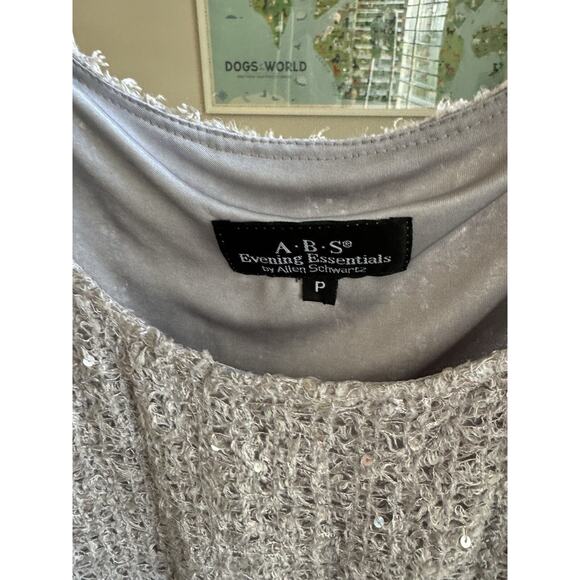 ABS Allen Schwartz Womens VTG Grey Sequin Evening Top Fancy Black Tie Fuzzy - Picture 2 of 6